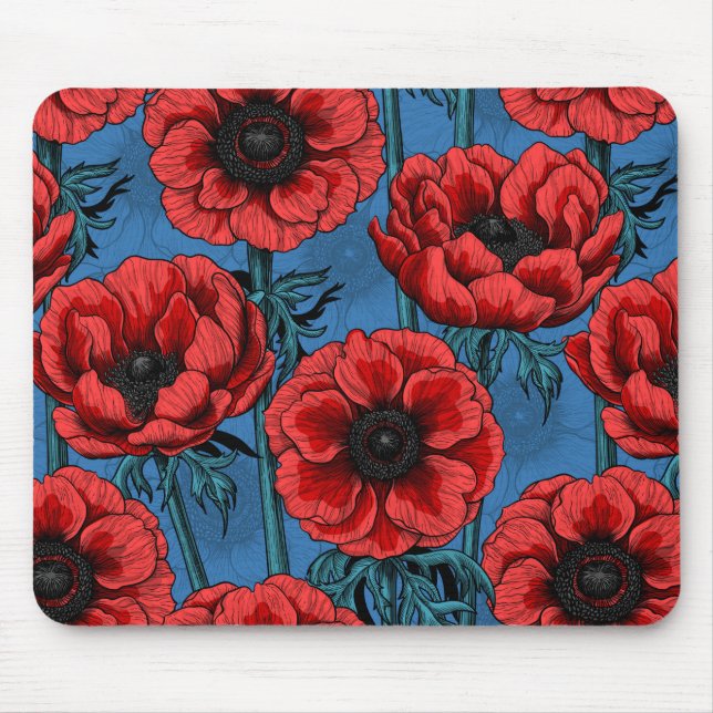 Red anemone garden mouse pad (Front)