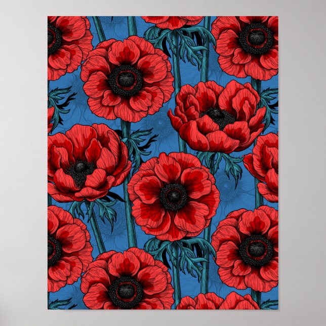 Red anemone garden poster (Front)