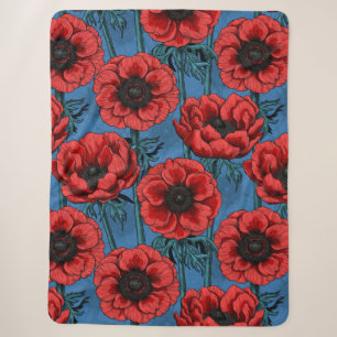 Red anemone garden sherpa blanket