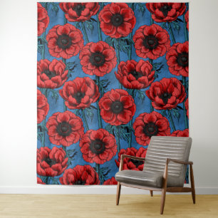 Red anemone garden tapestry