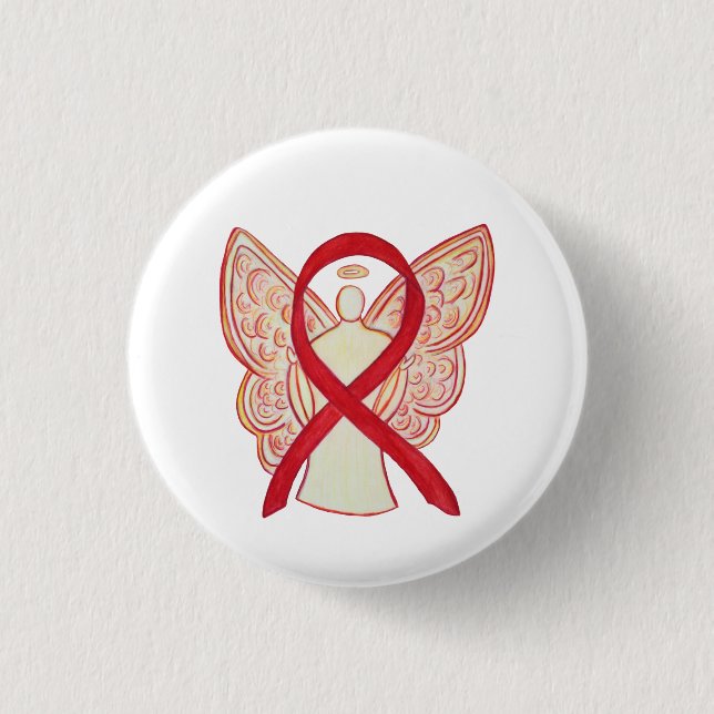 Red Angel Awareness Ribbon Custom Art Pins (Front)