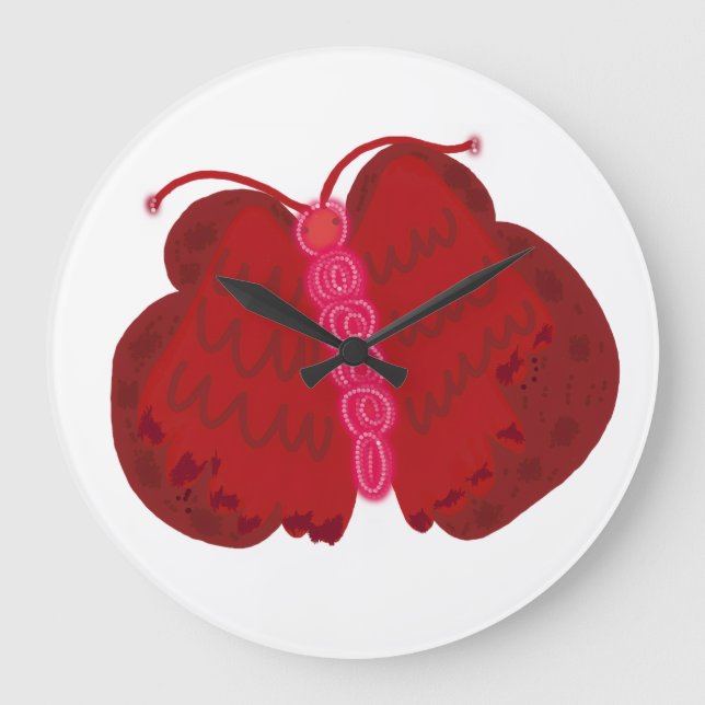 Red Angel Butterfly Large Clock (Front)