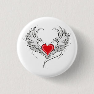 Red Angel Heart with wings 3 Cm Round Badge