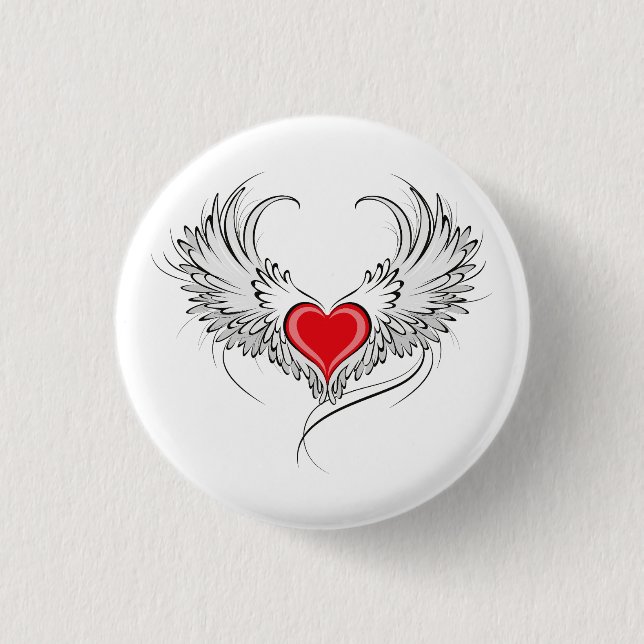 Red Angel Heart with wings 3 Cm Round Badge (Front)