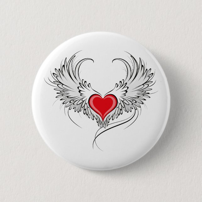 Red Angel Heart with wings 6 Cm Round Badge (Front)