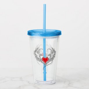 Red Angel Heart with wings Acrylic Tumbler