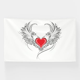 Red Angel Heart with wings Banner