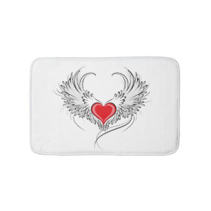 Red Angel Heart with wings Bath Mat