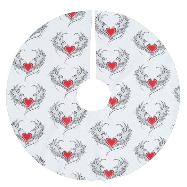 Red Angel Heart with wings Brushed Polyester Tree Skirt (Front)