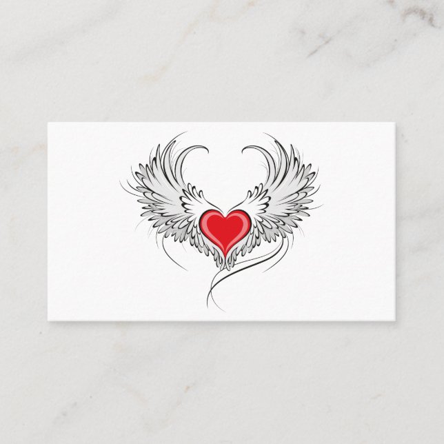 Red Angel Heart with wings Business Card (Front)