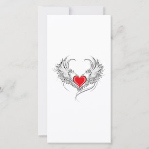Red Angel Heart with wings Card