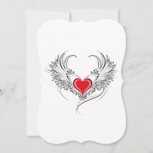 Red Angel Heart with wings Card