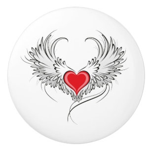 Red Angel Heart with wings Ceramic Knob