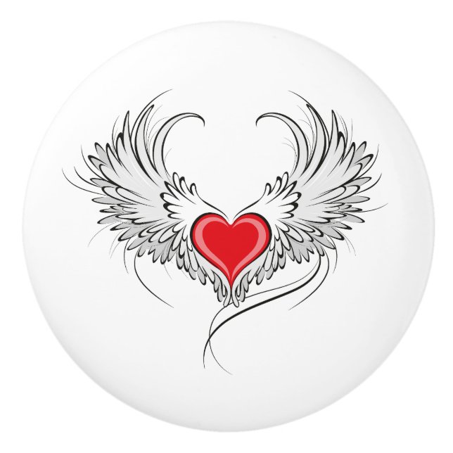 Red Angel Heart with wings Ceramic Knob (Front)