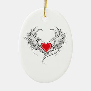 Red Angel Heart with wings Ceramic Tree Decoration