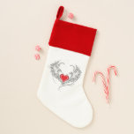 Red Angel Heart with wings Christmas Stocking<br><div class="desc">Artistically painted red heart with angel wings grey,  decorated with black smooth contour.</div>