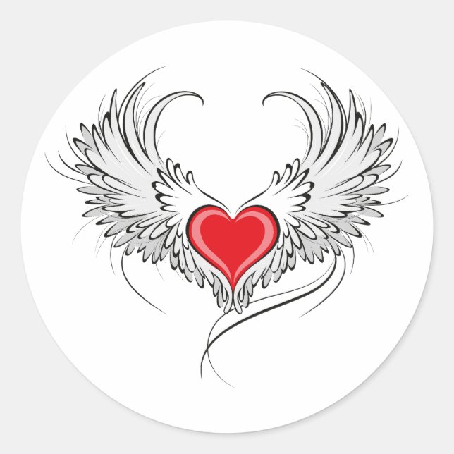 Red Angel Heart with wings Classic Round Sticker (Front)