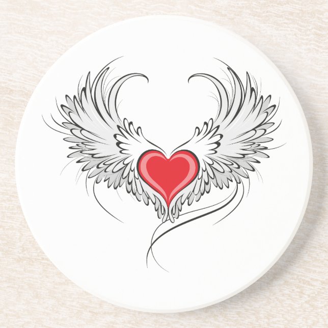 Red Angel Heart with wings Coaster (Front)