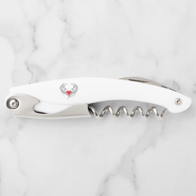 Red Angel Heart with wings Corkscrew (Front)
