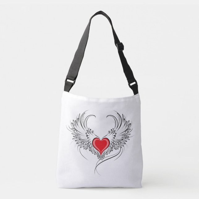 Red Angel Heart with wings Crossbody Bag (Front)