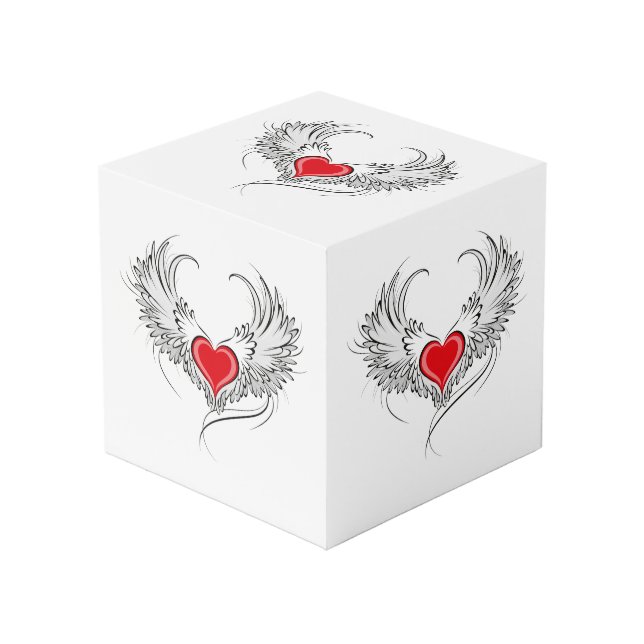 Red Angel Heart with wings Cube (Front Angled)
