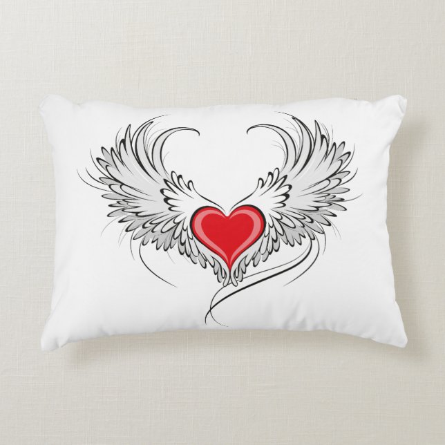 Red Angel Heart with wings Decorative Cushion (Front)