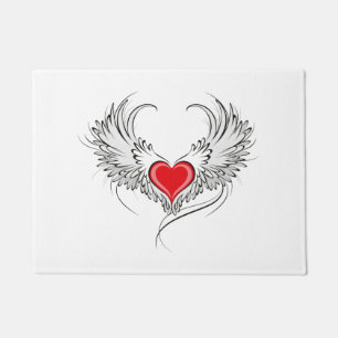 Red Angel Heart with wings Doormat