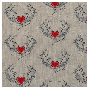 Red Angel Heart with wings Fabric