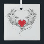 Red Angel Heart with wings Glass Tree Decoration<br><div class="desc">Artistically painted red heart with angel wings grey,  decorated with black smooth contour.</div>