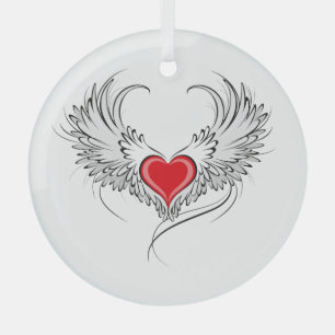 Red Angel Heart with wings Glass Tree Decoration