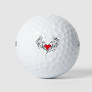 Red Angel Heart with wings Golf Balls