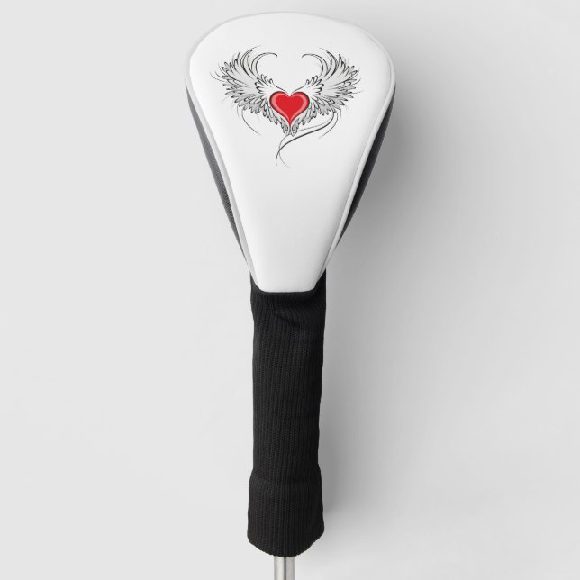 Red Angel Heart with wings Golf Head Cover (Front)