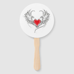 Red Angel Heart with wings Hand Fan