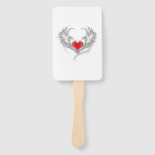 Red Angel Heart with wings Hand Fan