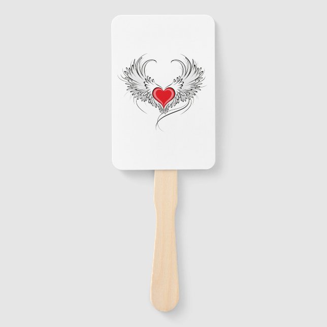 Red Angel Heart with wings Hand Fan (Front)