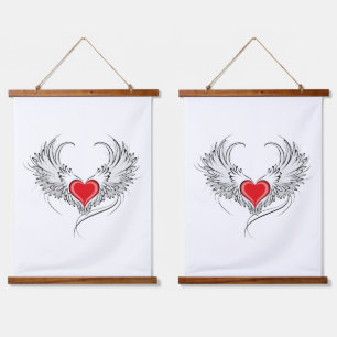 Red Angel Heart with wings Hanging Tapestry