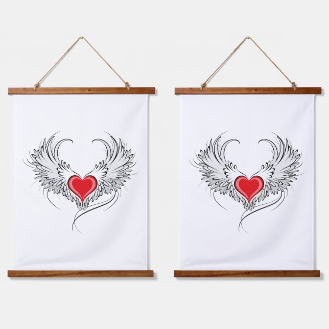 Red Angel Heart with wings Hanging Tapestry (Double)