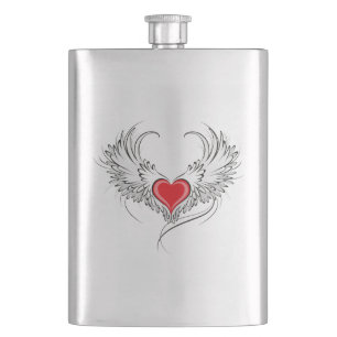 Red Angel Heart with wings Hip Flask