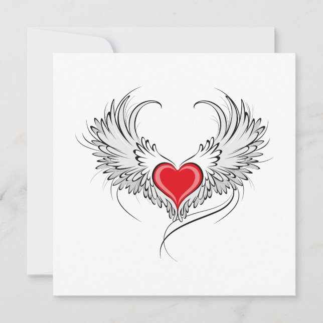 Red Angel Heart with wings Holiday Card (Front)
