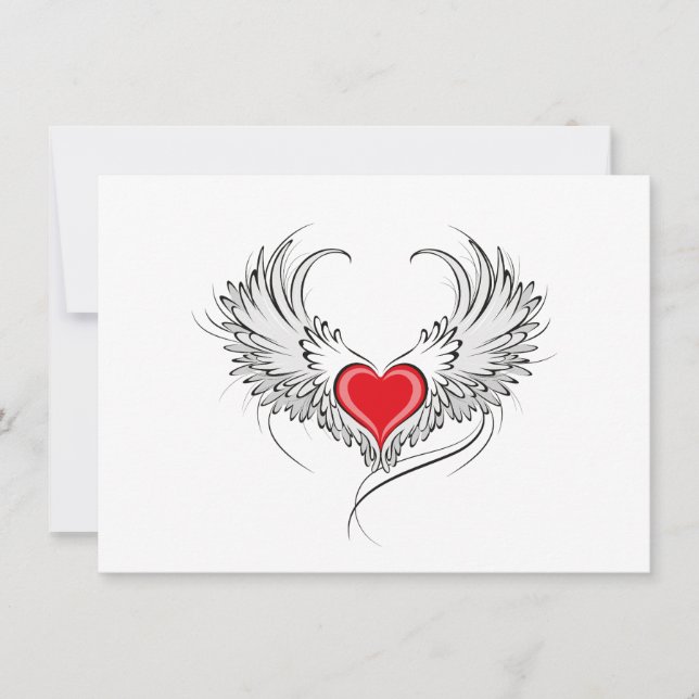 Red Angel Heart with wings Invitation (Front)