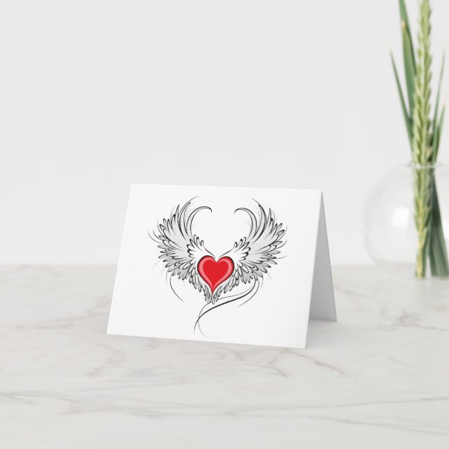 Red Angel Heart with wings Invitation (Front)
