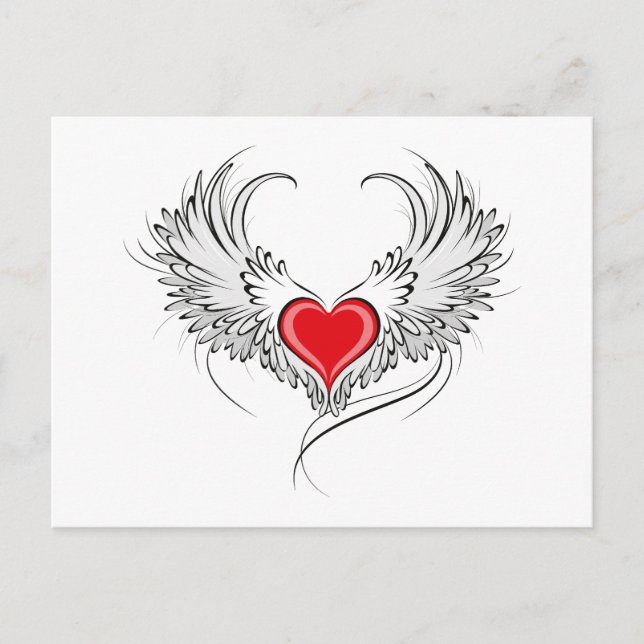 Red Angel Heart with wings Invitation Postcard (Front)