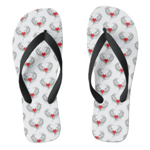 Red Angel Heart with wings Jandals