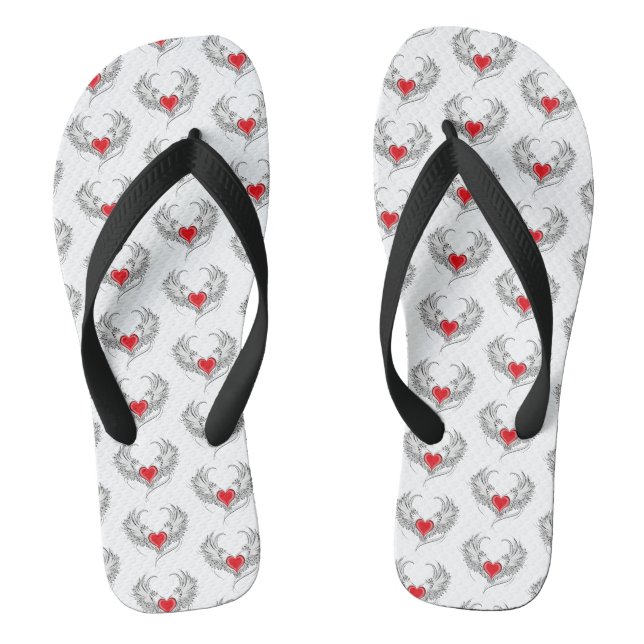 Red Angel Heart with wings Jandals (Footbed)