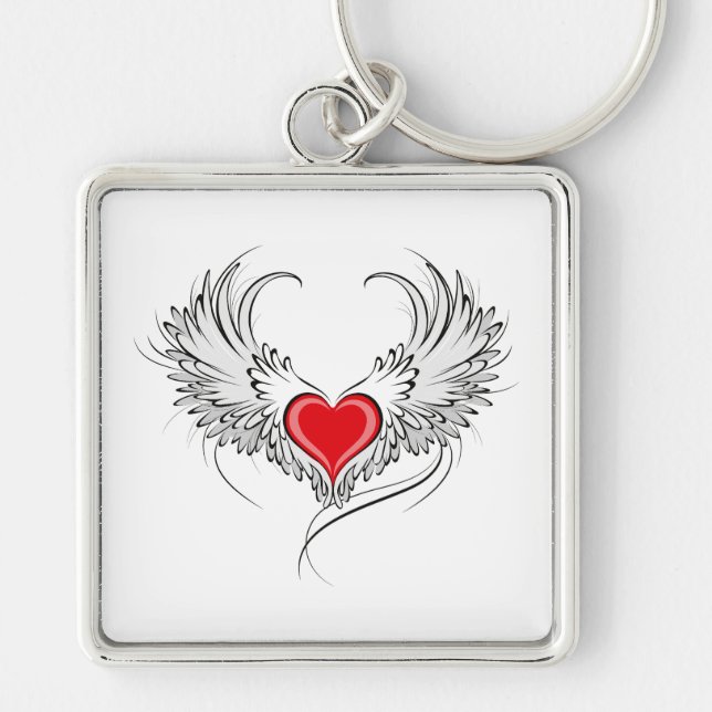 Red Angel Heart with wings Key Ring (Front)