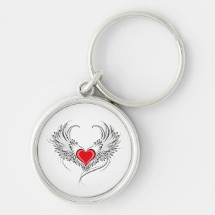 Red Angel Heart with wings Key Ring