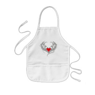 Red Angel Heart with wings Kids Apron