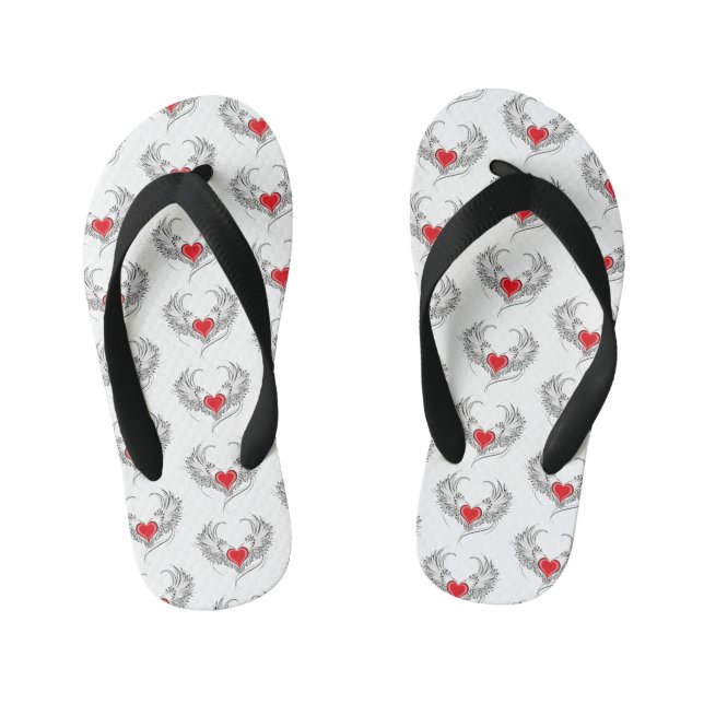 Red Angel Heart with wings Kid's Jandals (Footbed)