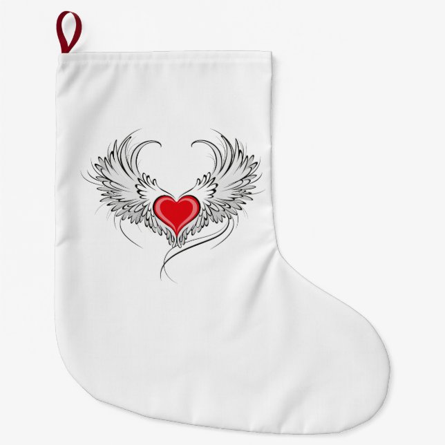 Red Angel Heart with wings Large Christmas Stocking (Front)