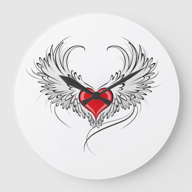 Red Angel Heart with wings Large Clock (Front)